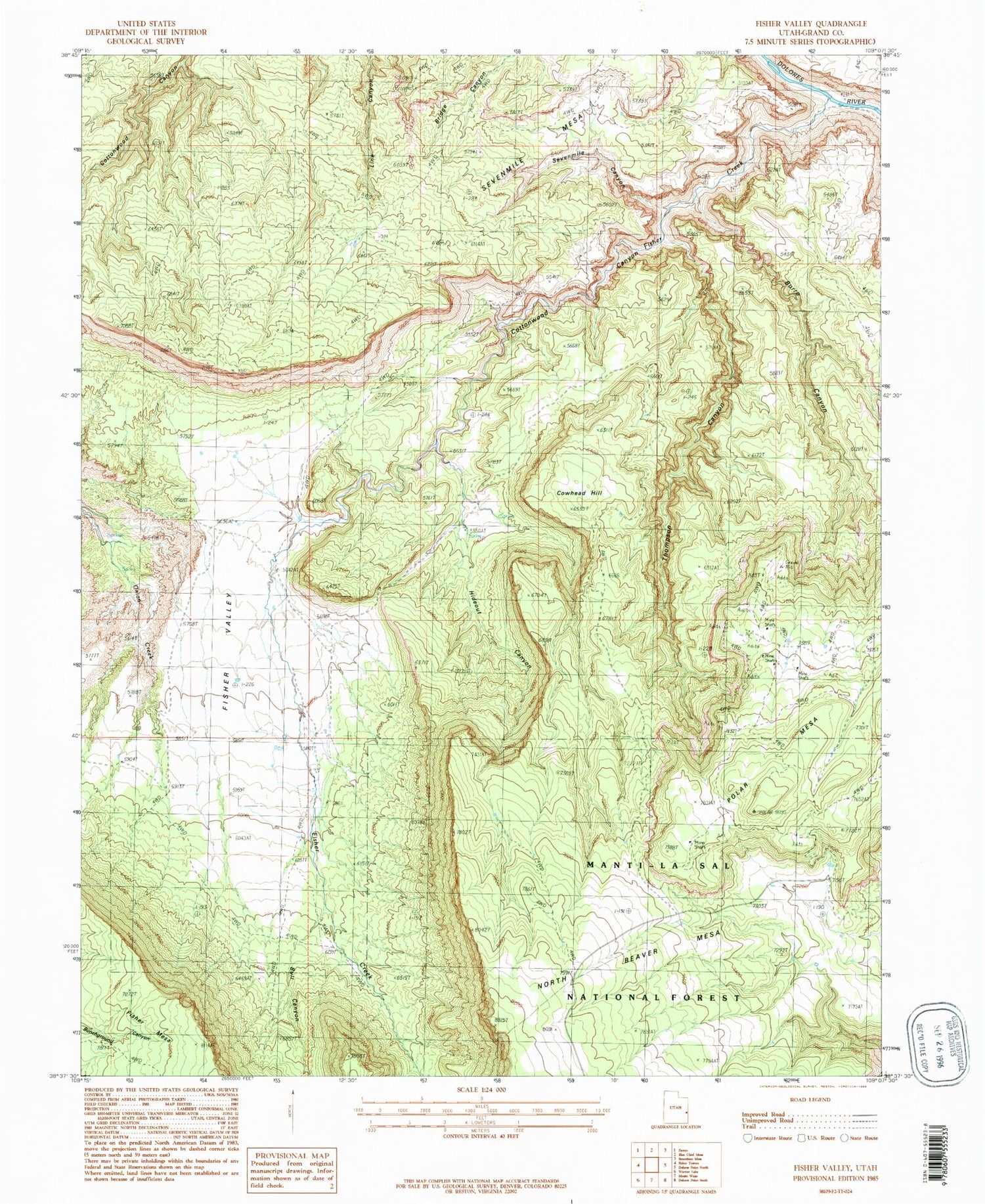 Classic USGS Fisher Valley Utah 7.5'x7.5' Topo Map Image
