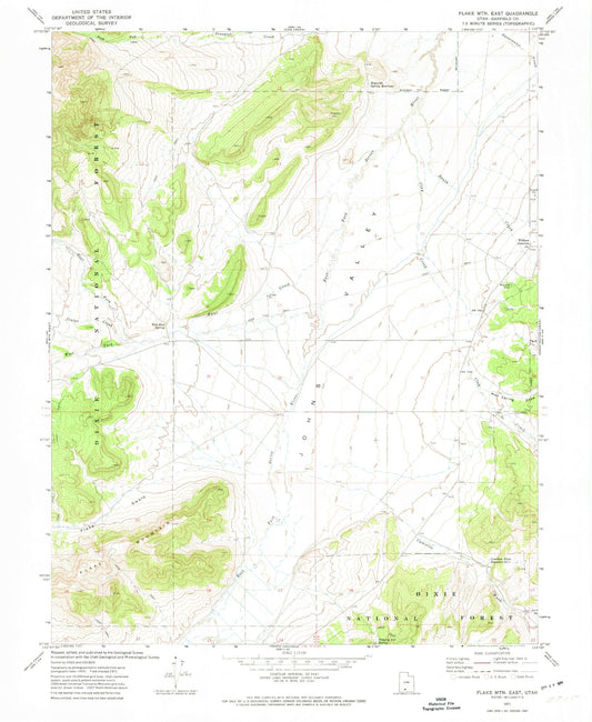 Classic USGS Flake Mountain East Utah 7.5'x7.5' Topo Map Image