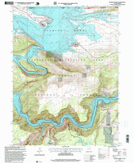 Classic USGS Flaming Gorge Utah 7.5'x7.5' Topo Map Image