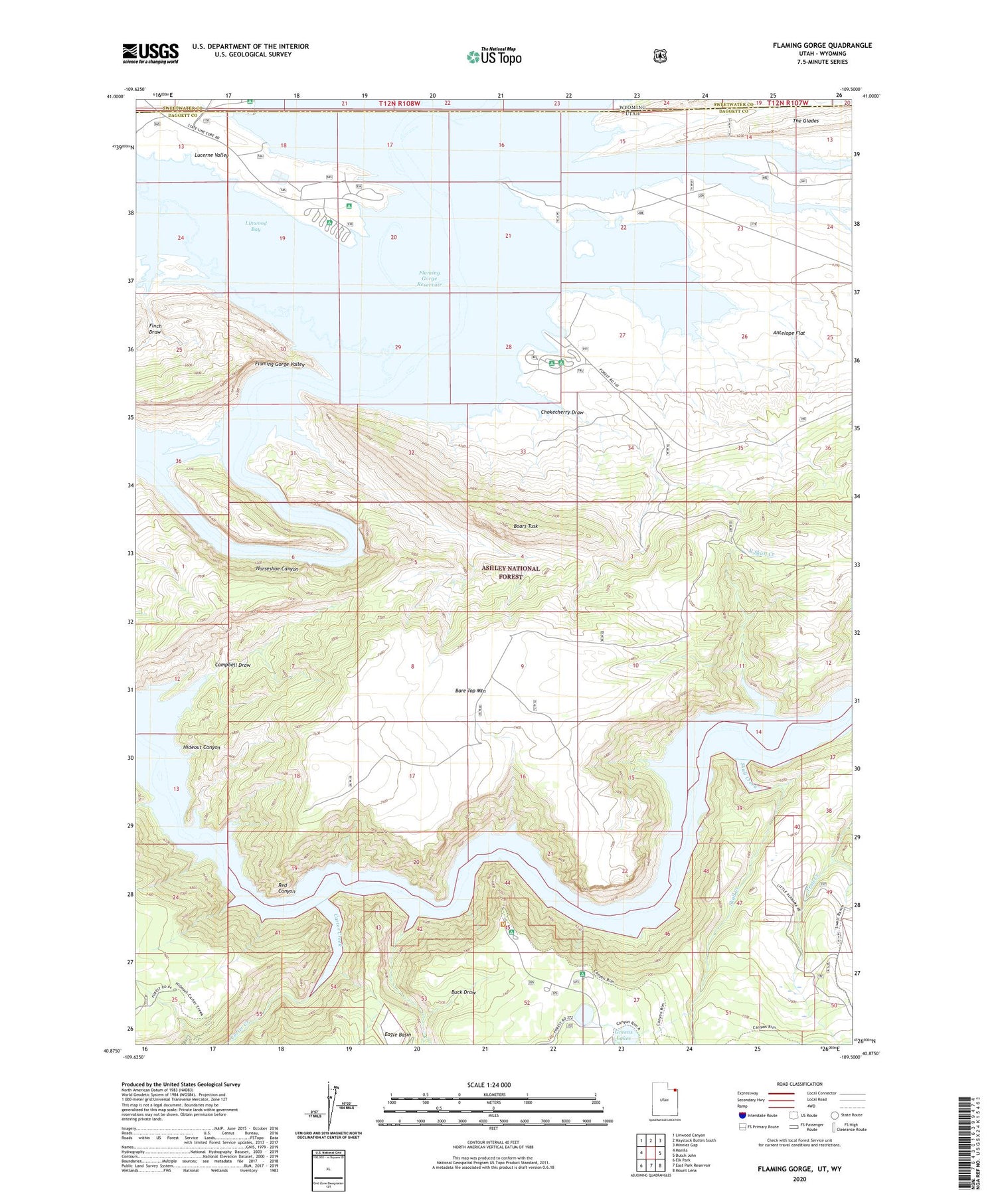 Flaming Gorge Utah US Topo Map Image
