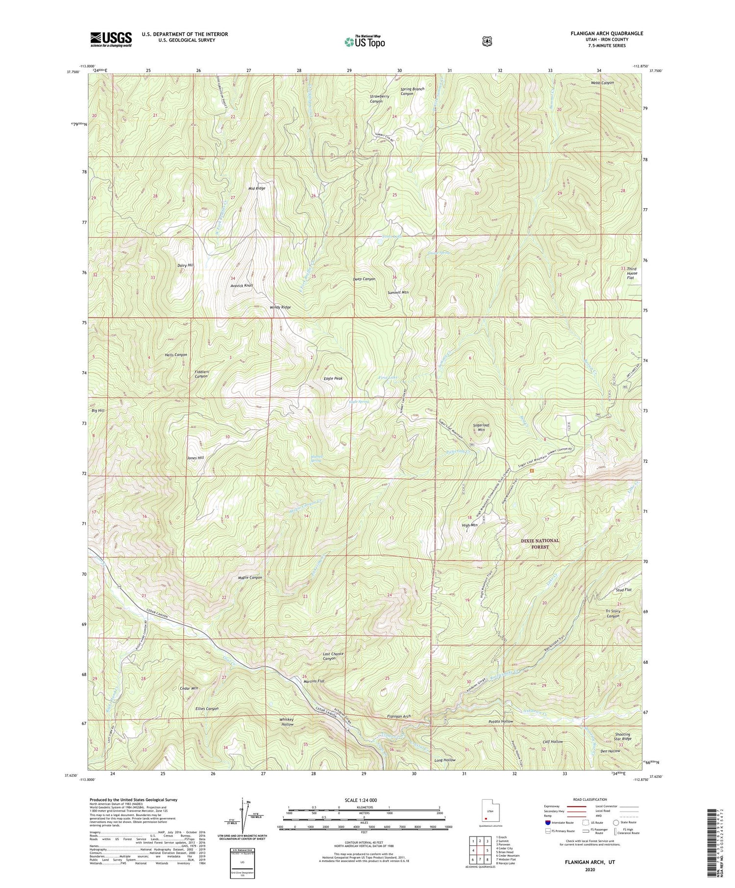 Flanigan Arch Utah US Topo Map Image