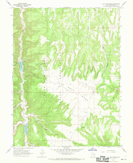 Classic USGS Flat Rock Mesa Utah 7.5'x7.5' Topo Map Image