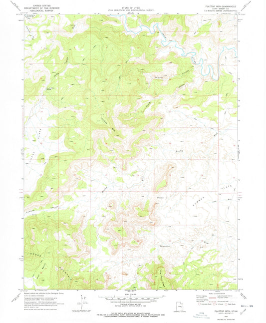 Classic USGS Flattop Mountain Utah 7.5'x7.5' Topo Map Image