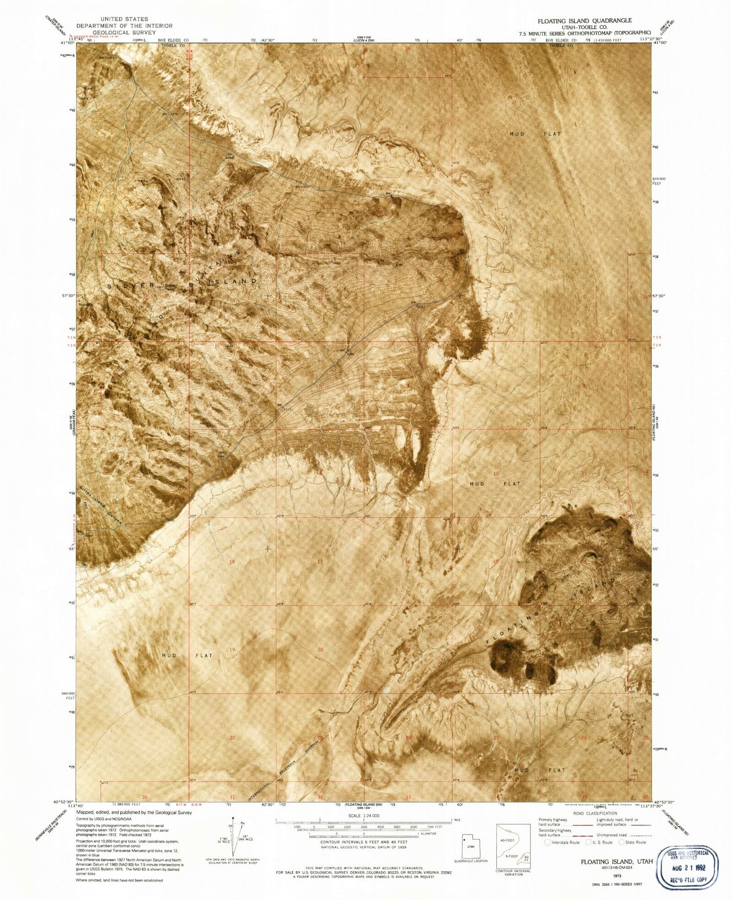Classic USGS Floating Island Utah 7.5'x7.5' Topo Map Image