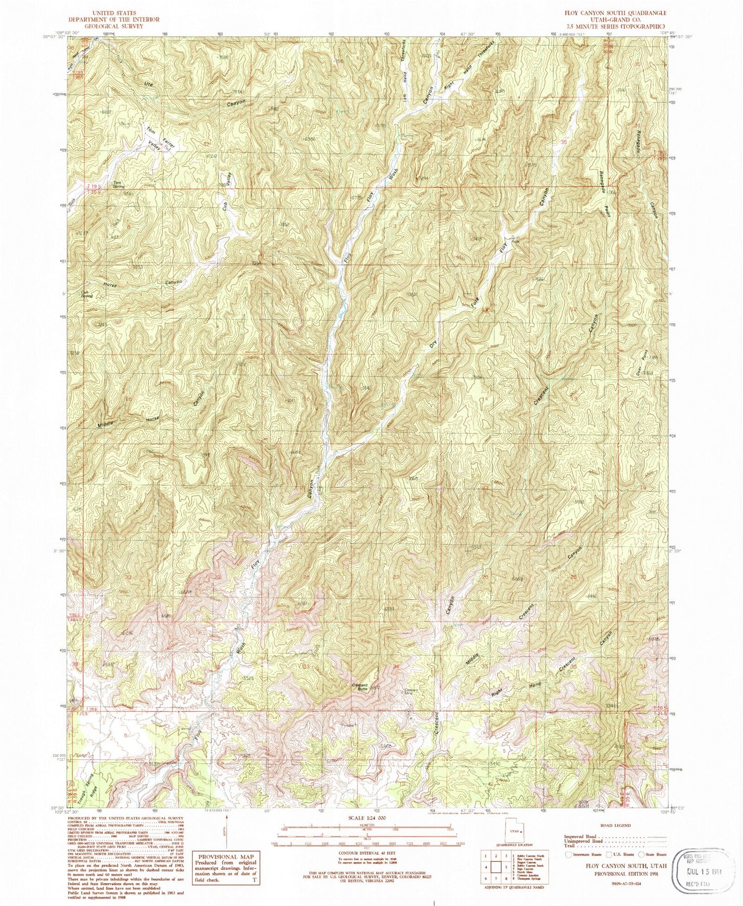 Classic USGS Floy Canyon South Utah 7.5'x7.5' Topo Map Image