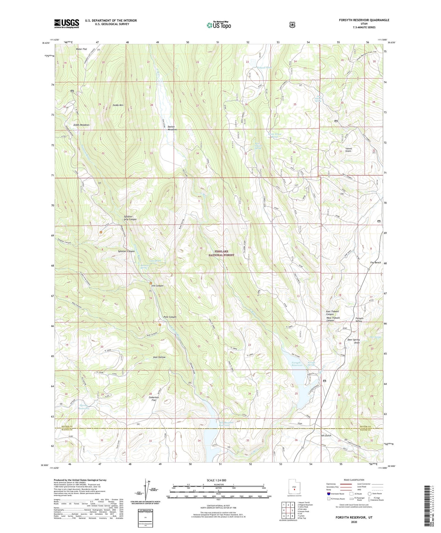 Forsyth Reservoir Utah US Topo Map Image