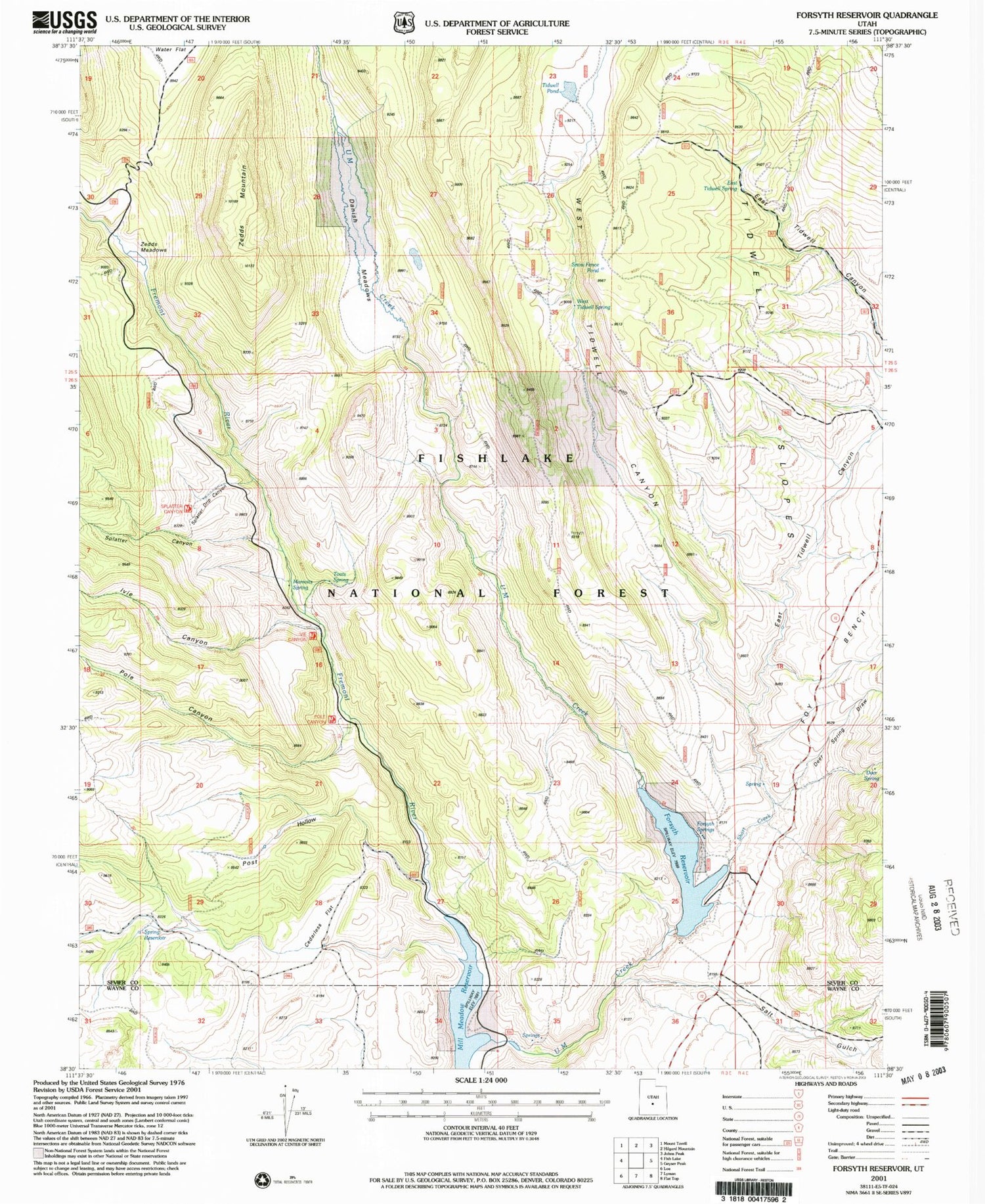 Classic USGS Forsyth Reservoir Utah 7.5'x7.5' Topo Map Image