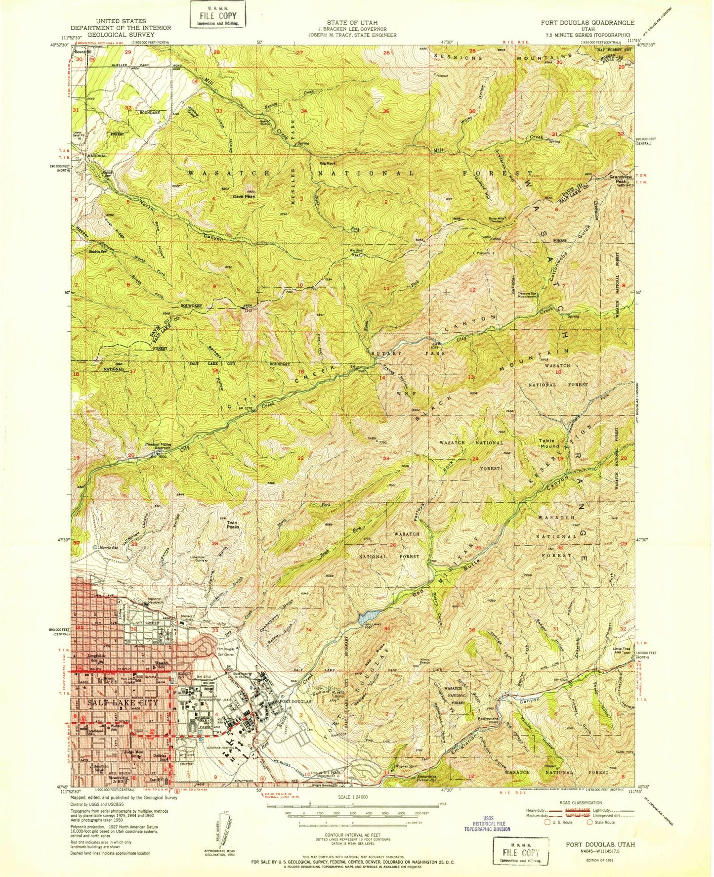 Classic USGS Fort Douglas Utah 7.5'x7.5' Topo Map Image