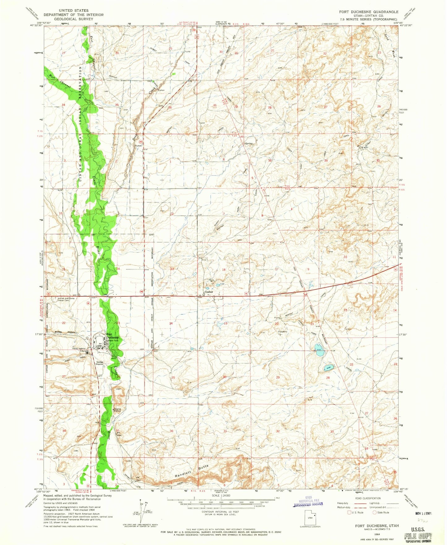 Classic USGS Fort Duchesne Utah 7.5'x7.5' Topo Map Image