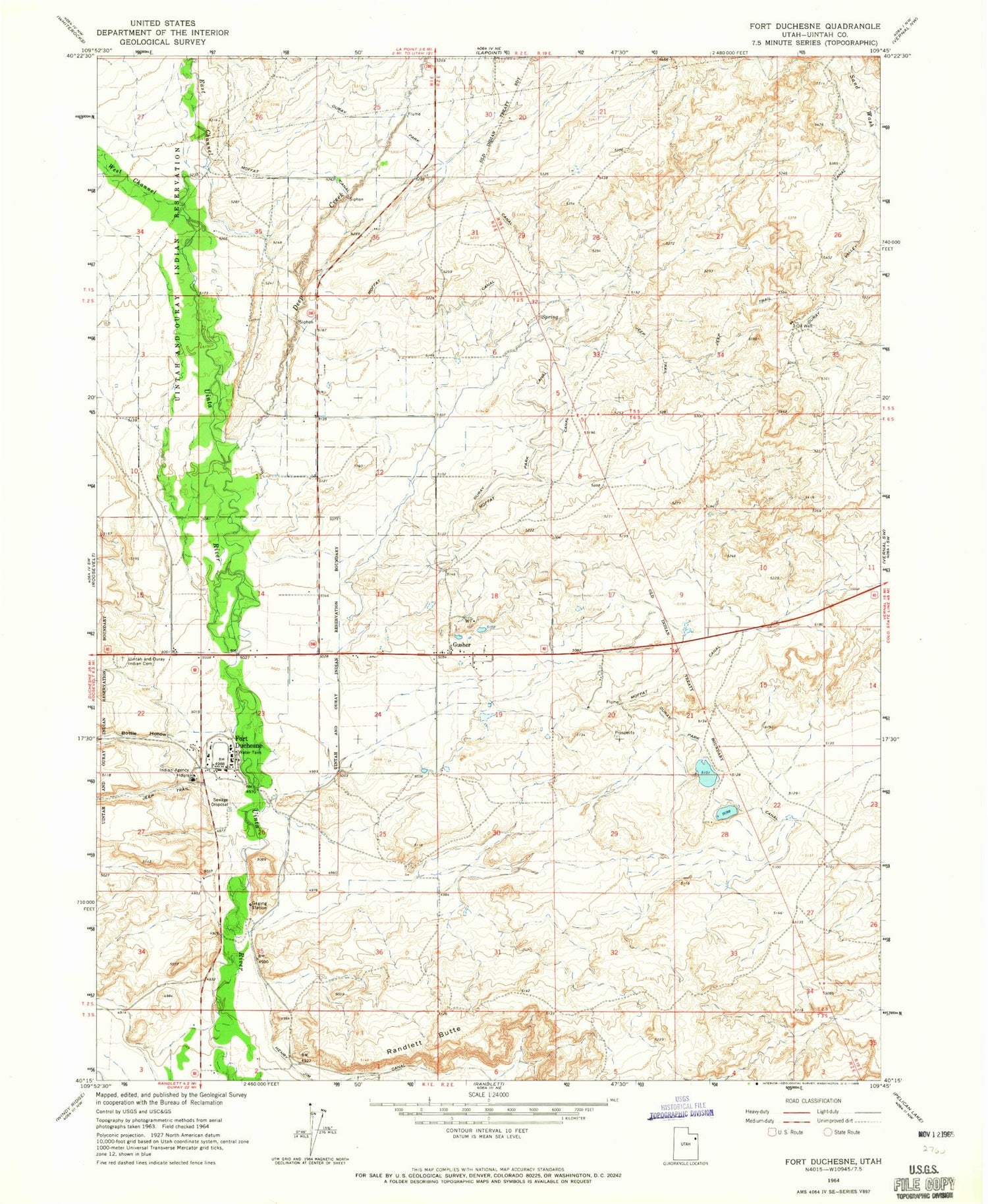 Classic USGS Fort Duchesne Utah 7.5'x7.5' Topo Map Image
