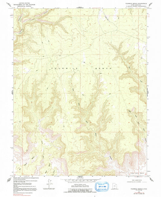 Classic USGS Fourmile Bench Utah 7.5'x7.5' Topo Map Image