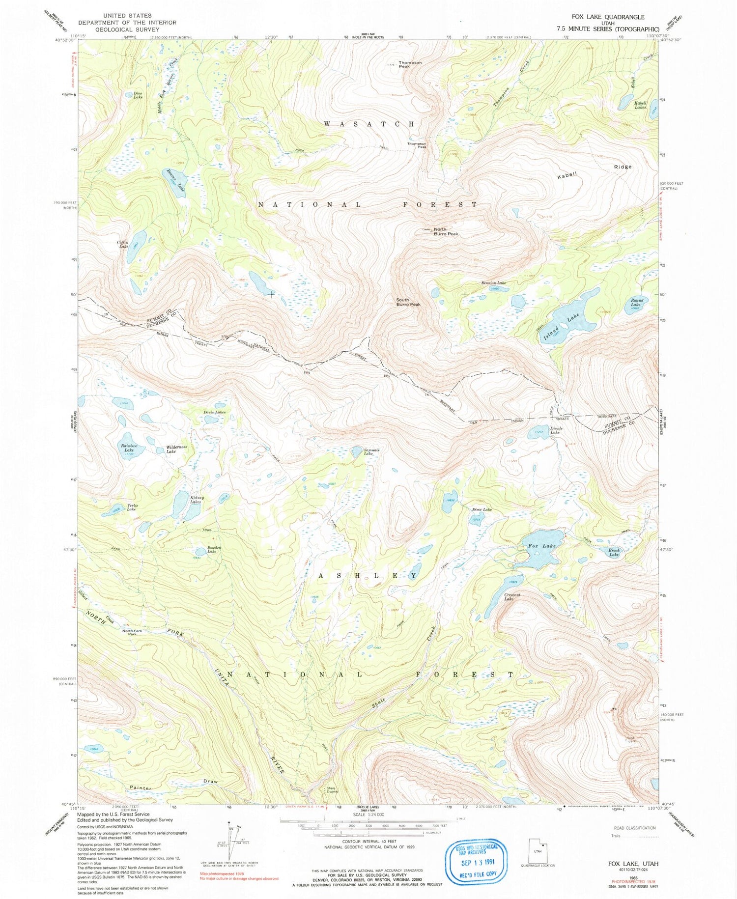 Classic USGS Fox Lake Utah 7.5'x7.5' Topo Map Image