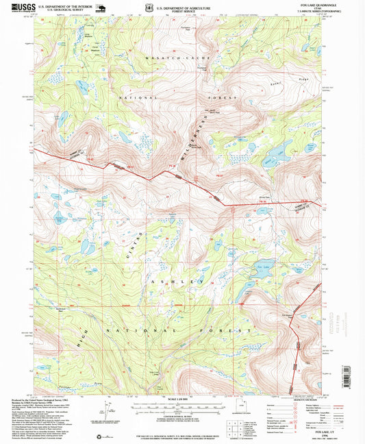 Classic USGS Fox Lake Utah 7.5'x7.5' Topo Map Image