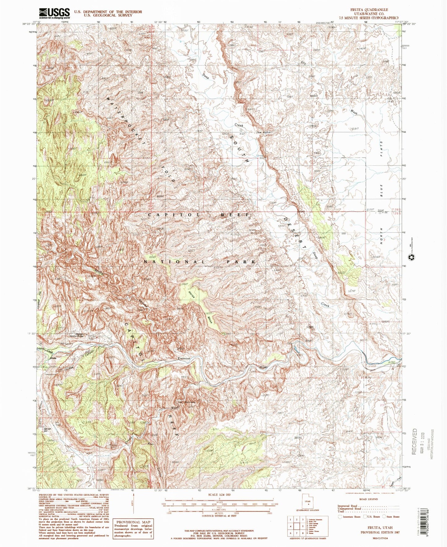 Classic USGS Fruita Utah 7.5'x7.5' Topo Map Image