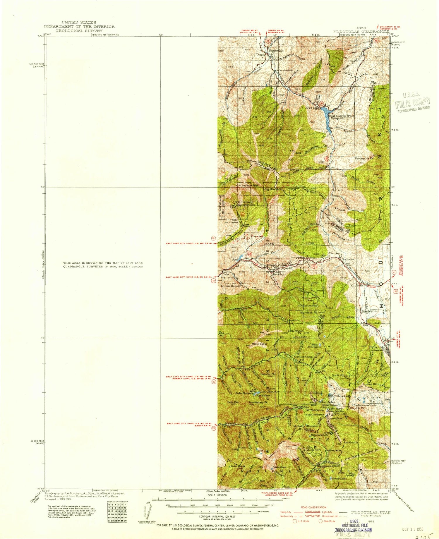 Historic 1925 Fort Douglas Utah 30'x30' Topo Map Image