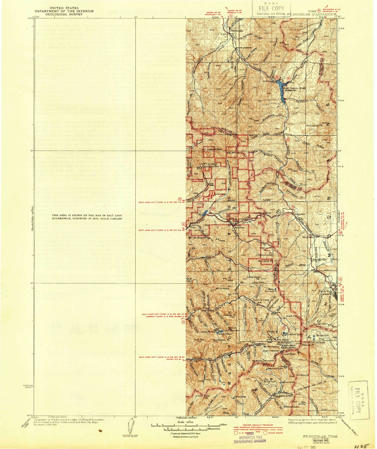 Historic 1928 Fort Douglas Utah 30'x30' Topo Map Image