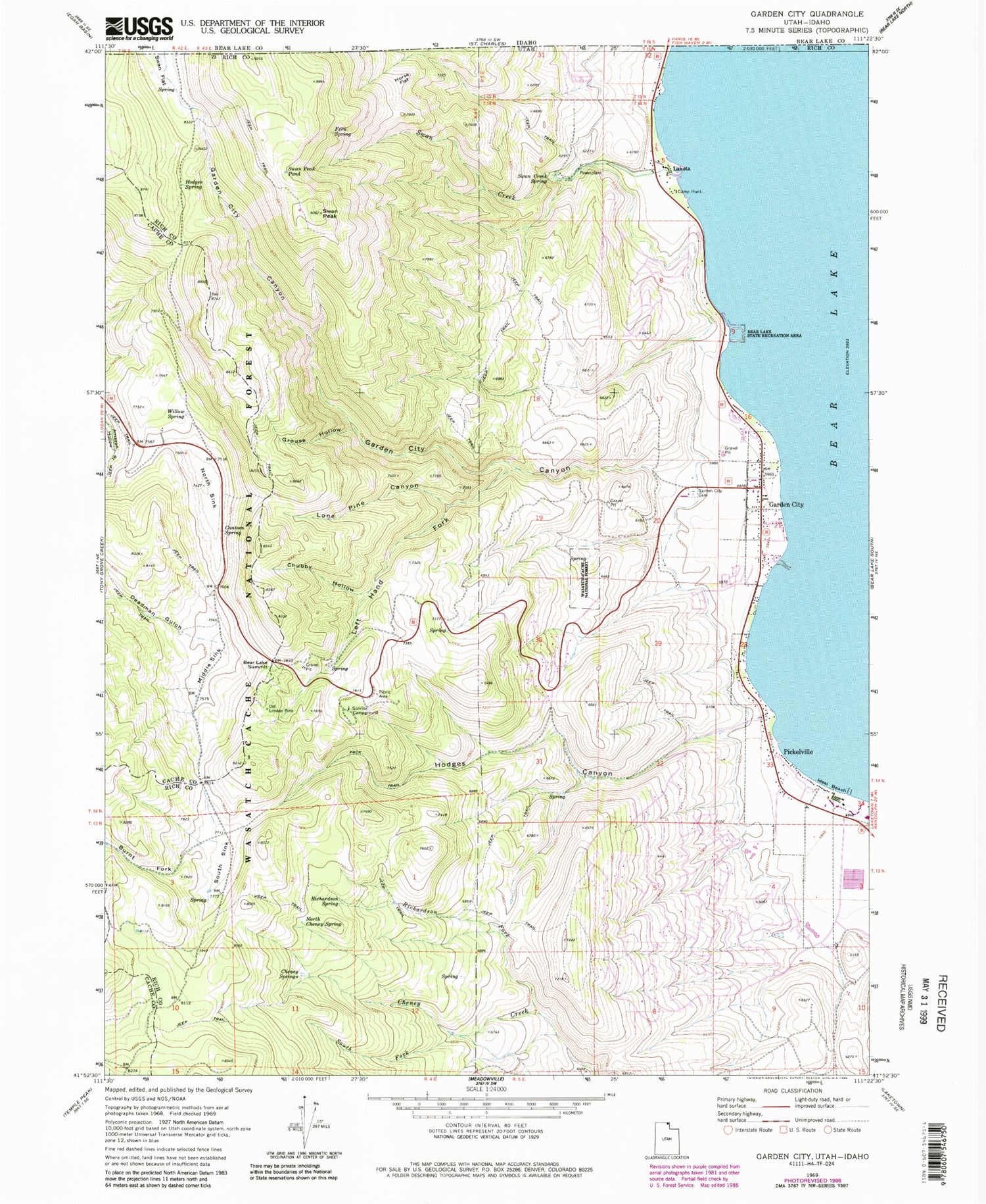 Classic USGS Garden City Utah 7.5'x7.5' Topo Map Image