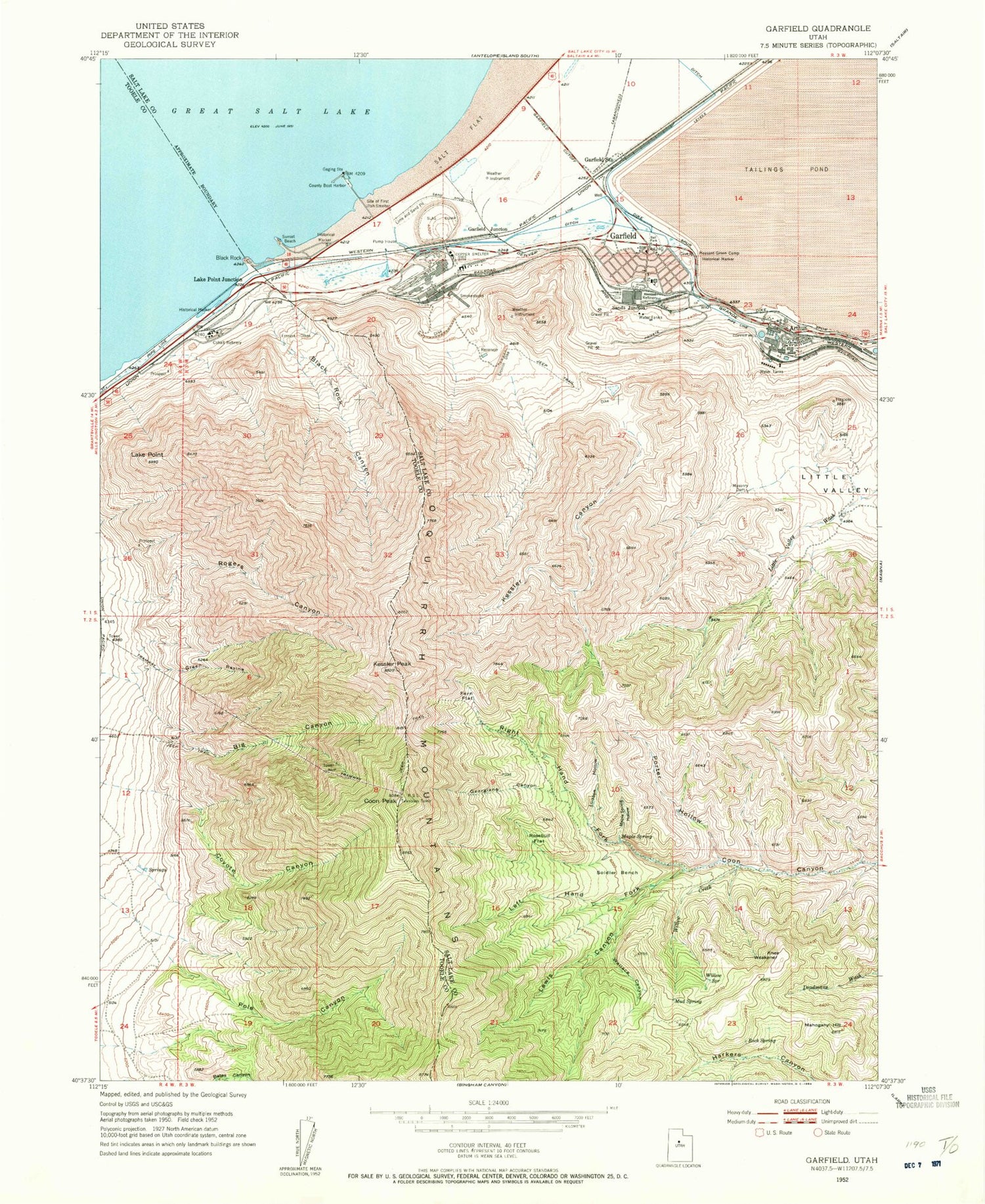 Classic USGS Farnsworth Peak Utah 7.5'x7.5' Topo Map Image