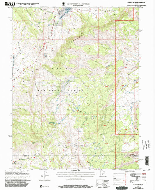 Classic USGS Geyser Peak Utah 7.5'x7.5' Topo Map Image