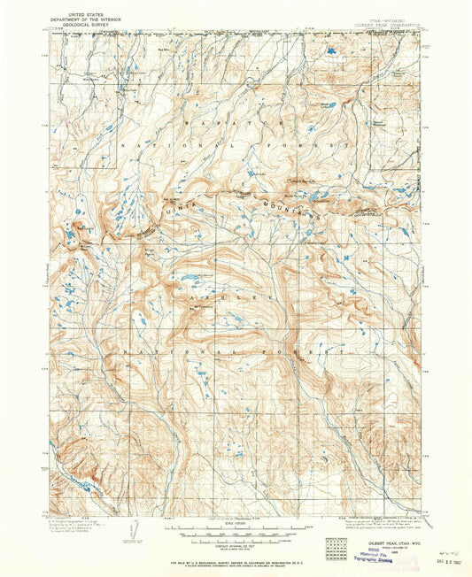 Historic 1905 Gilbert Peak Utah 30'x30' Topo Map Image
