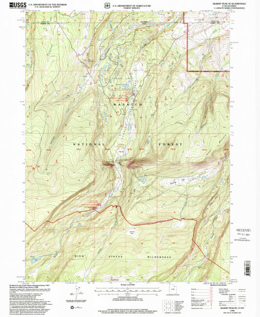 Classic USGS Gilbert Peak NE Utah 7.5'x7.5' Topo Map Image