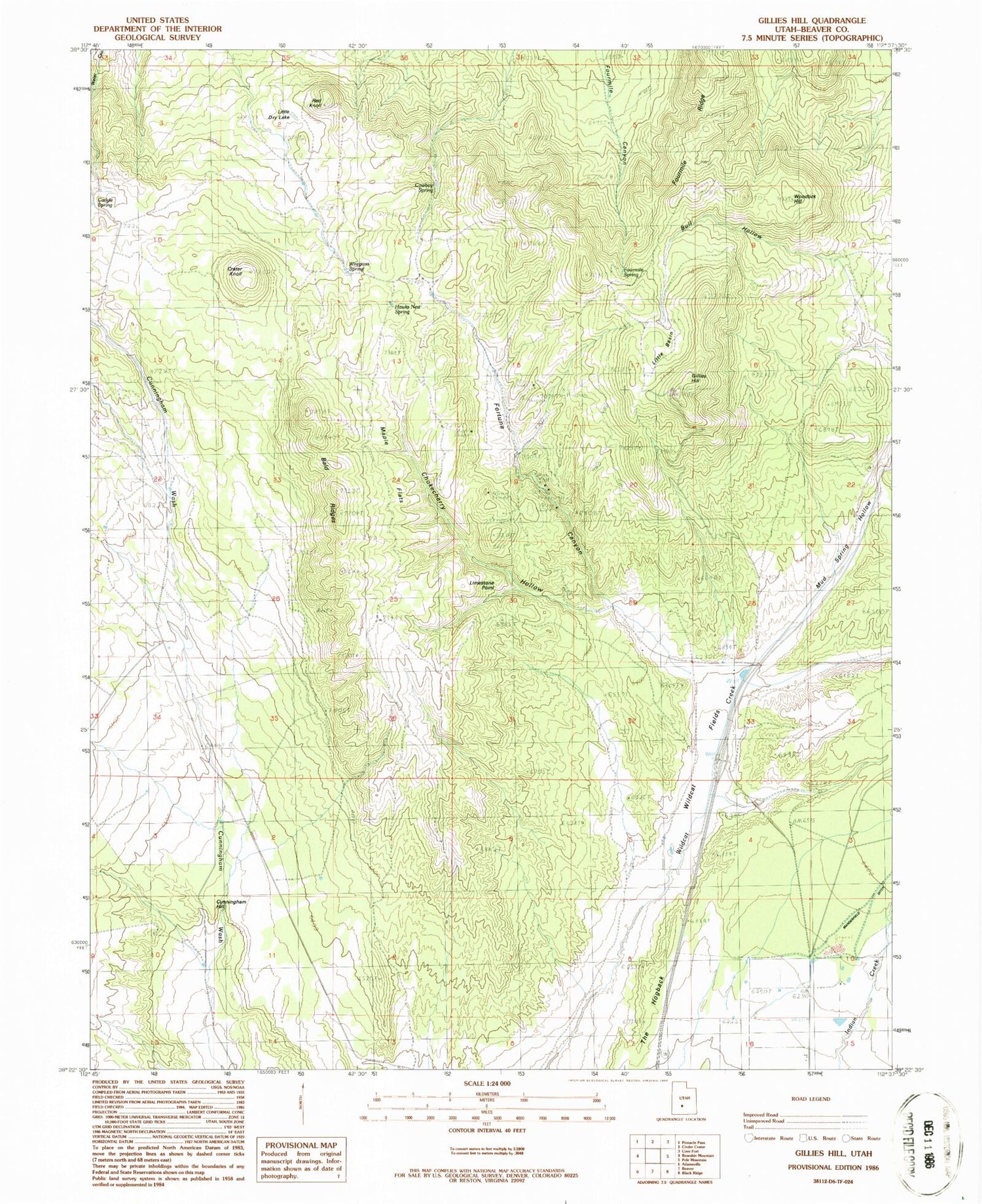 Classic USGS Gillies Hill Utah 7.5'x7.5' Topo Map Image