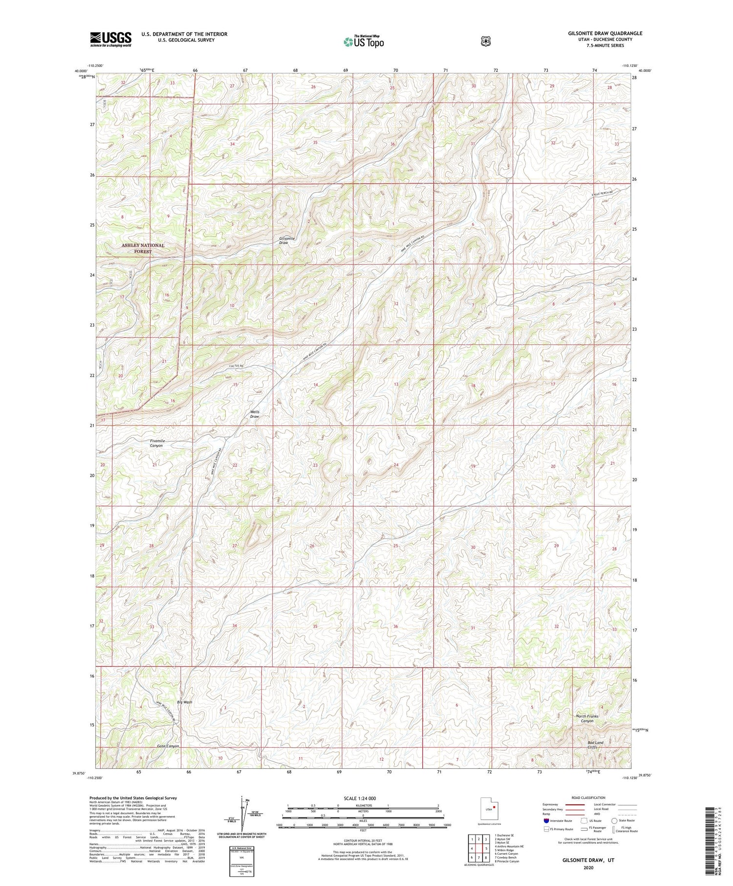Gilsonite Draw Utah US Topo Map Image