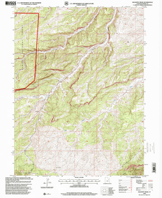 Classic USGS Gilsonite Draw Utah 7.5'x7.5' Topo Map Image