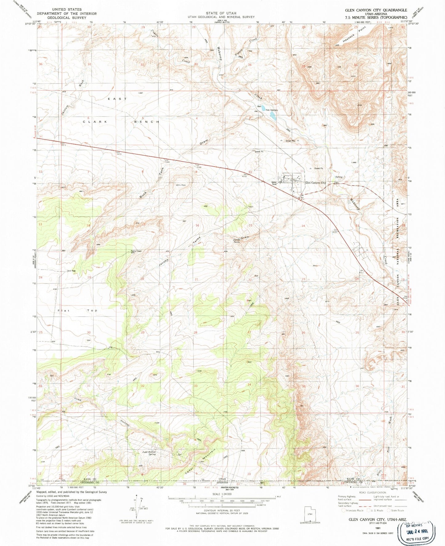 Classic USGS Big Water Utah 7.5'x7.5' Topo Map Image