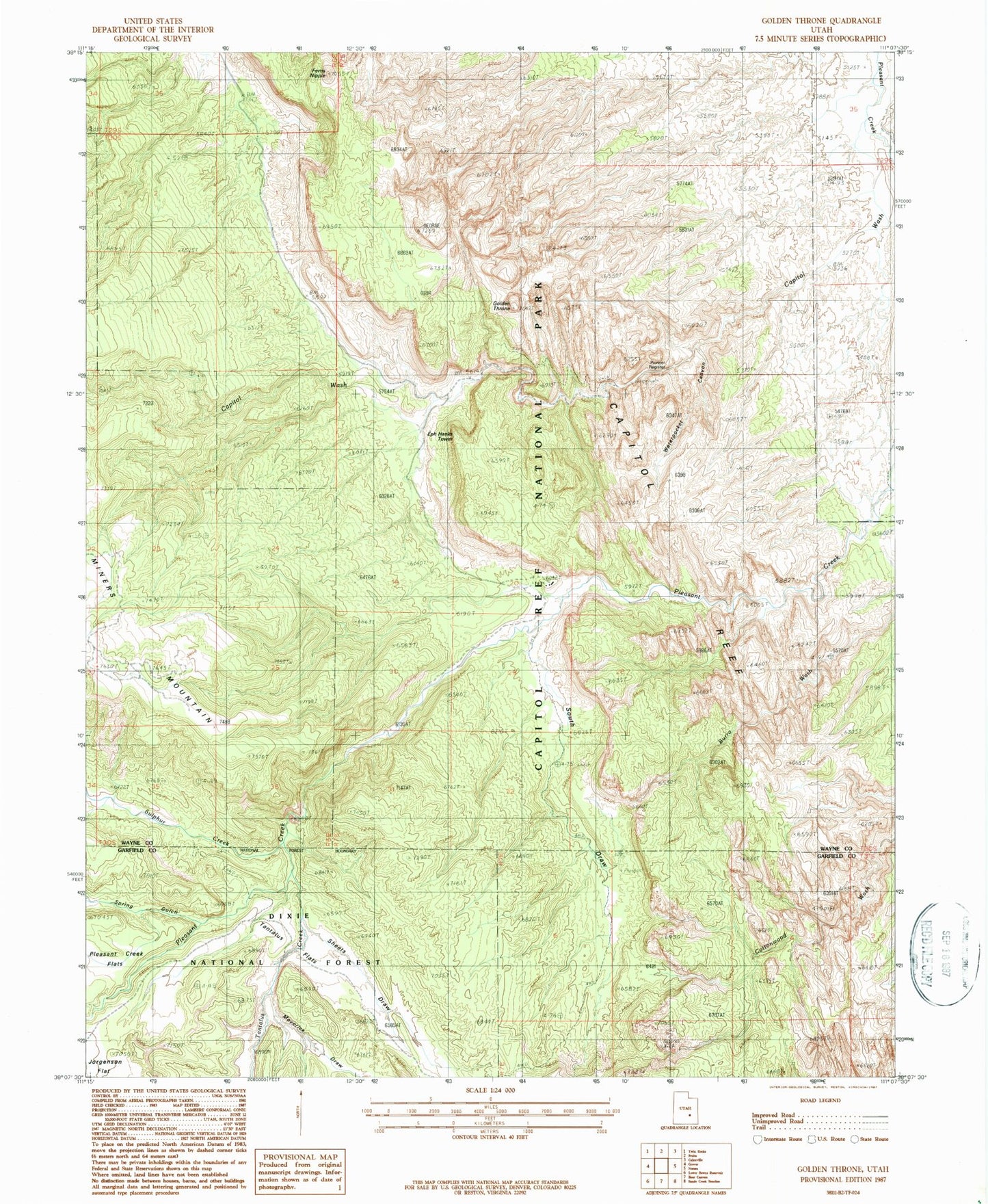 Classic USGS Golden Throne Utah 7.5'x7.5' Topo Map Image