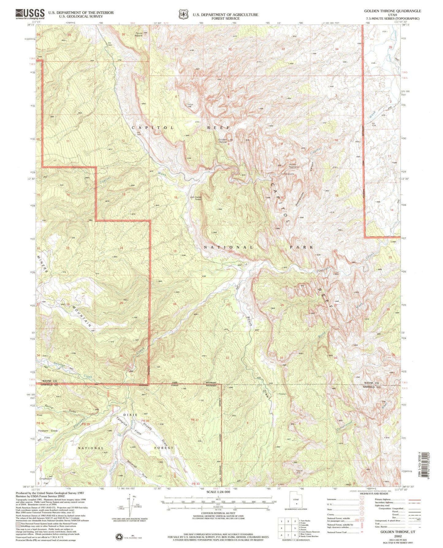 Classic USGS Golden Throne Utah 7.5'x7.5' Topo Map Image
