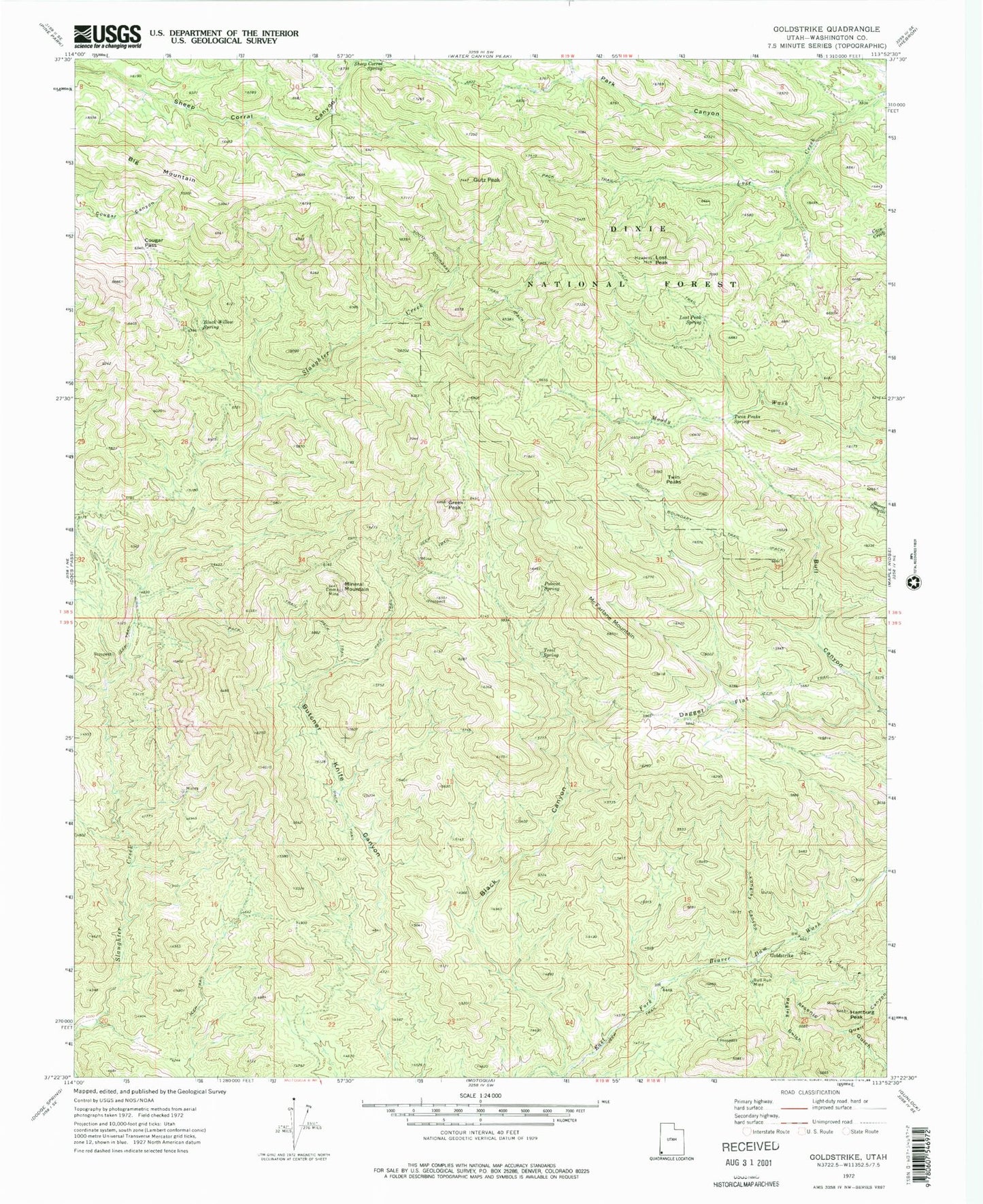 Classic USGS Goldstrike Utah 7.5'x7.5' Topo Map Image