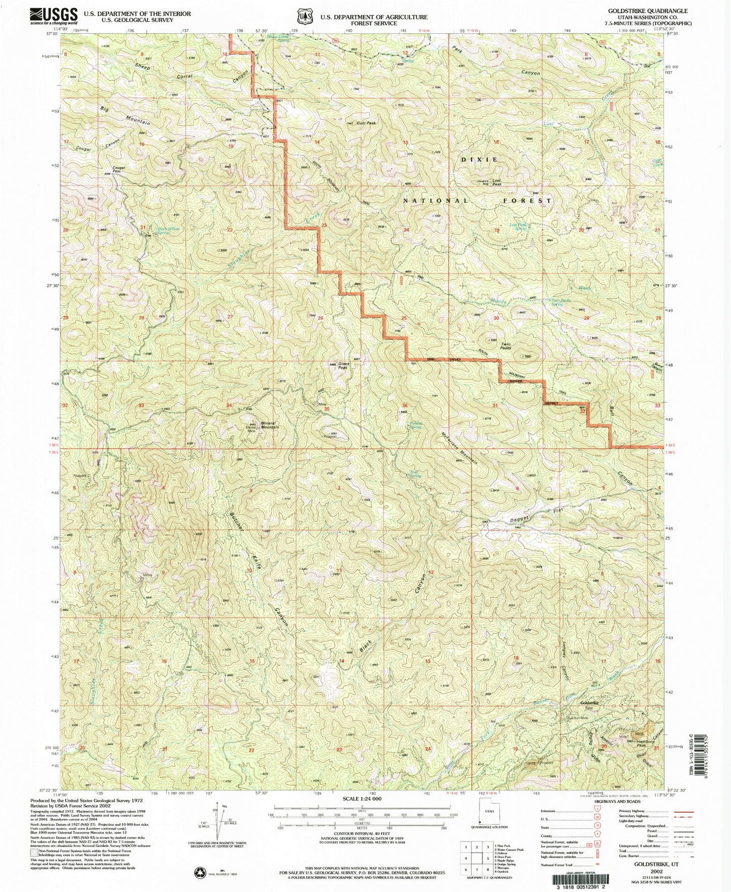 Classic USGS Goldstrike Utah 7.5'x7.5' Topo Map Image