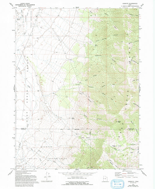 Classic USGS Goshute Utah 7.5'x7.5' Topo Map Image
