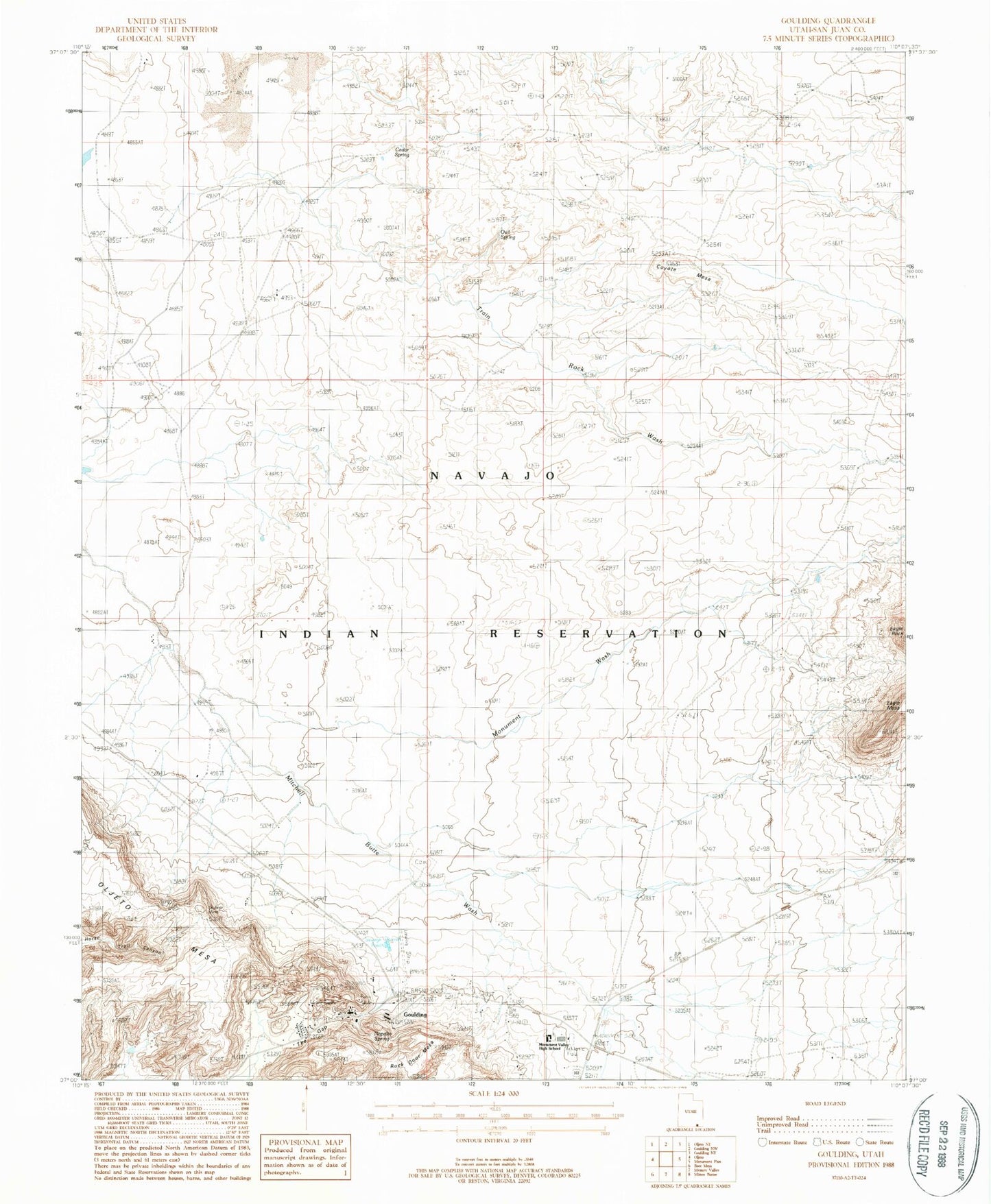Classic USGS Goulding Utah 7.5'x7.5' Topo Map Image
