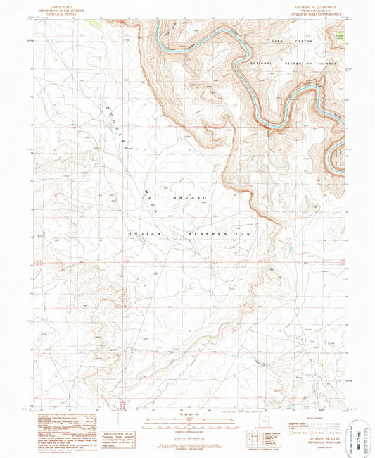 Classic USGS Goulding NE Utah 7.5'x7.5' Topo Map Image
