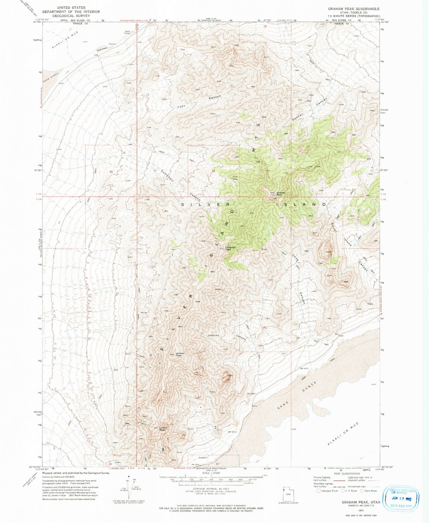 Classic USGS Graham Peak Utah 7.5'x7.5' Topo Map Image