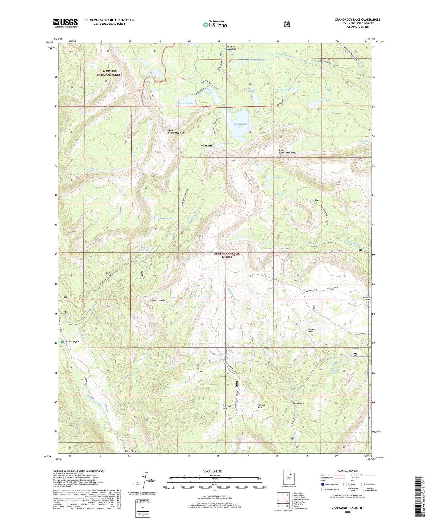 Grandaddy Lake Utah US Topo Map Image
