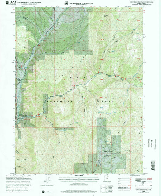 Classic USGS Granger Mountain Utah 7.5'x7.5' Topo Map Image