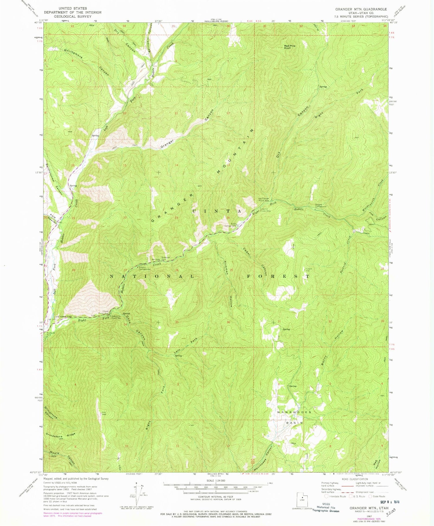 Classic USGS Granger Mountain Utah 7.5'x7.5' Topo Map Image