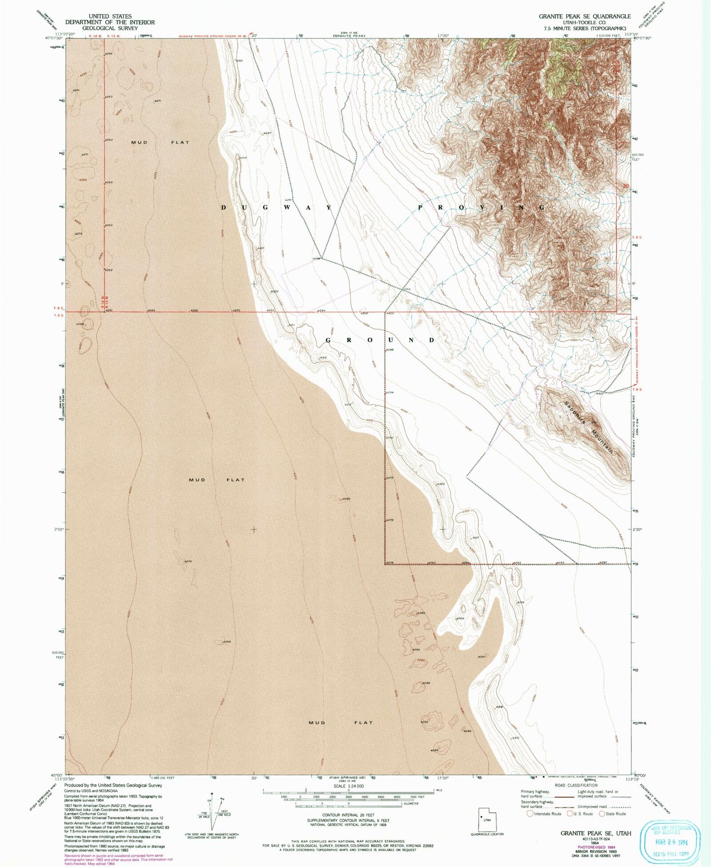 Classic USGS Granite Peak SE Utah 7.5'x7.5' Topo Map Image