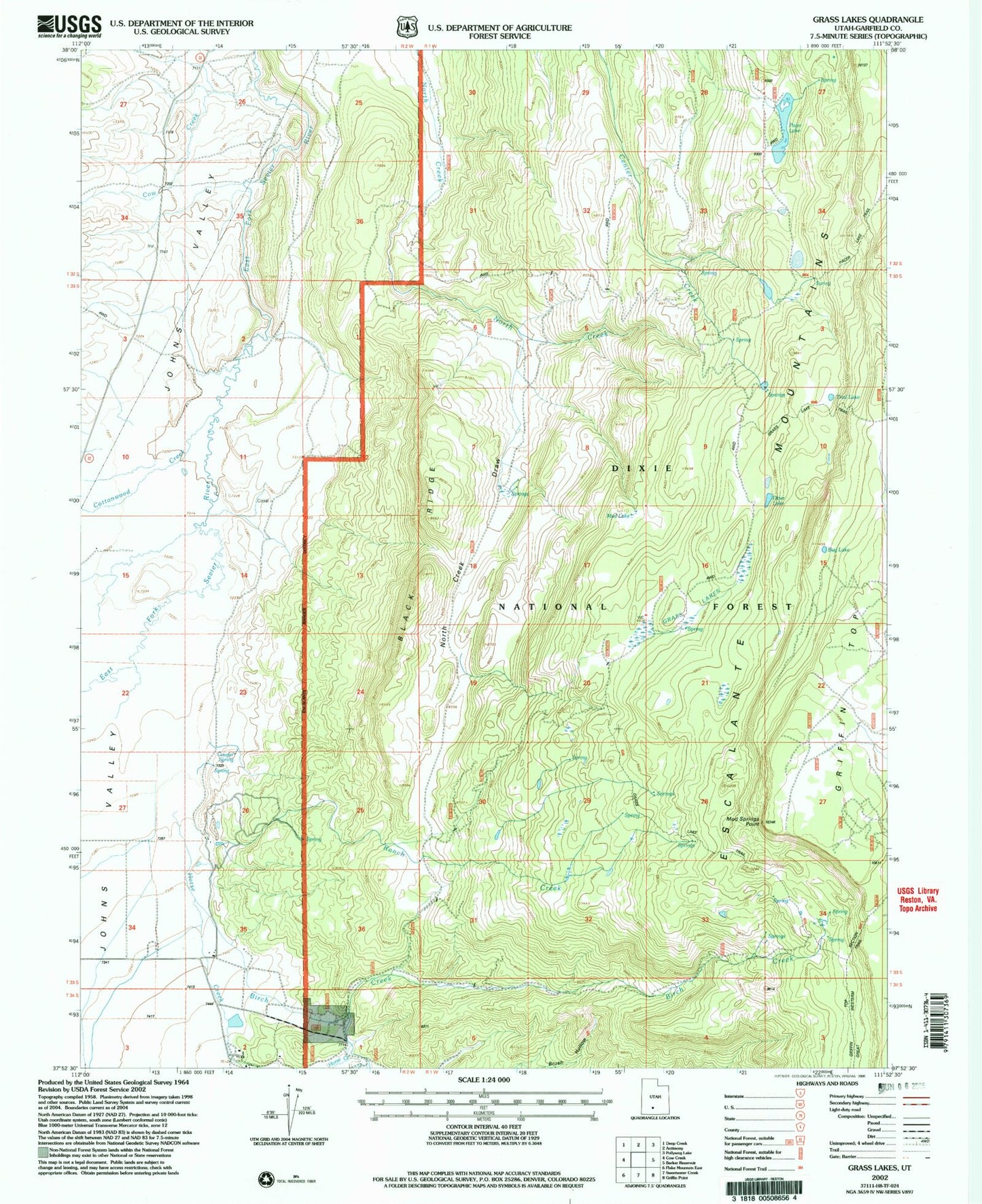 Classic USGS Grass Lakes Utah 7.5'x7.5' Topo Map Image