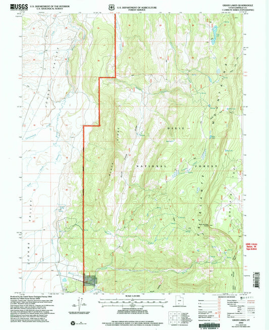 Classic USGS Grass Lakes Utah 7.5'x7.5' Topo Map Image
