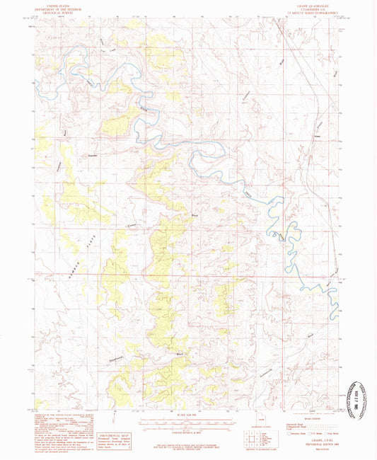Classic USGS Grassy Utah 7.5'x7.5' Topo Map Image