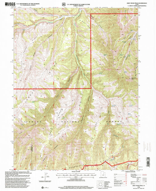 Classic USGS Gray Head Peak Utah 7.5'x7.5' Topo Map Image
