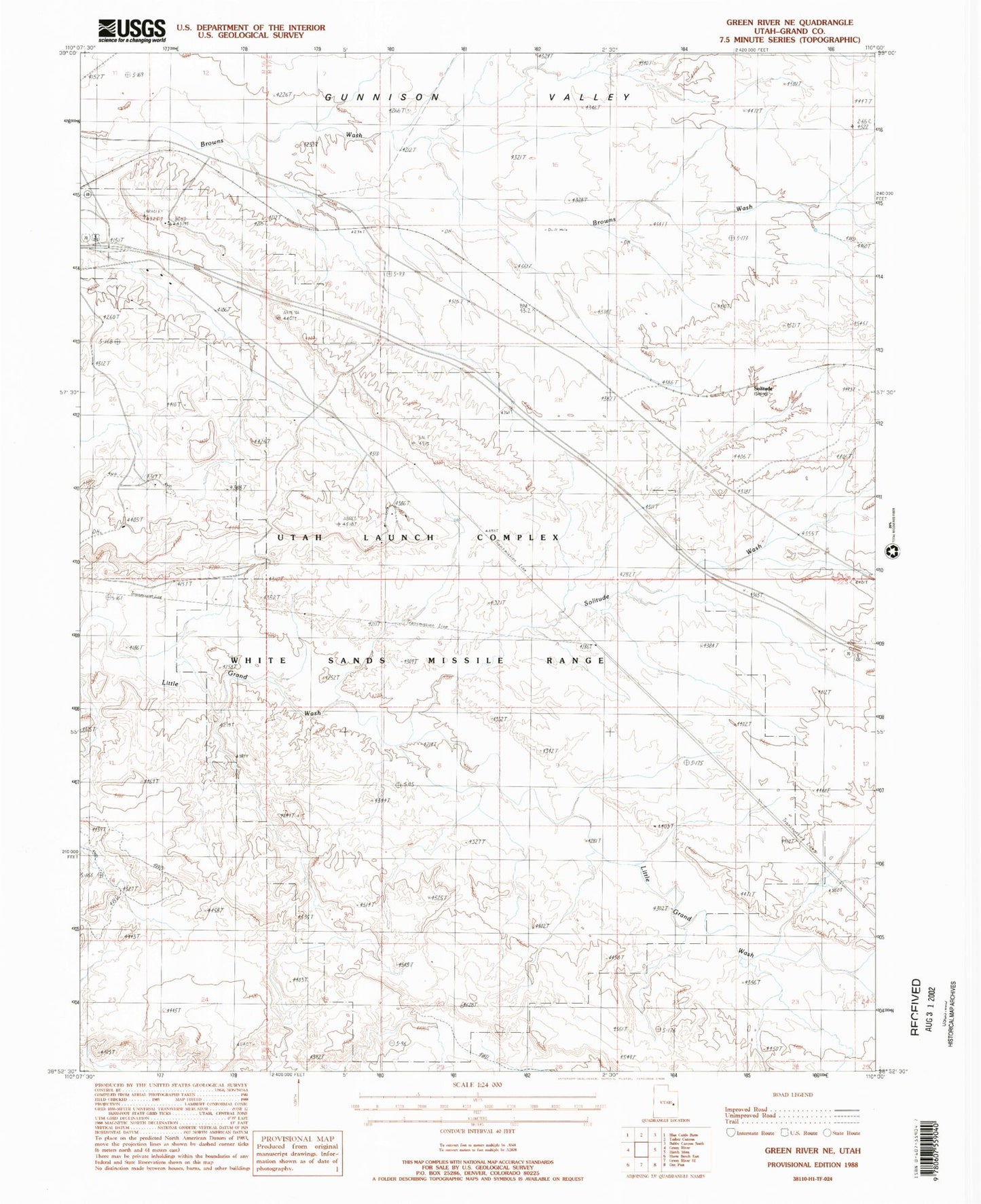 Classic USGS Green River NE Utah 7.5'x7.5' Topo Map Image