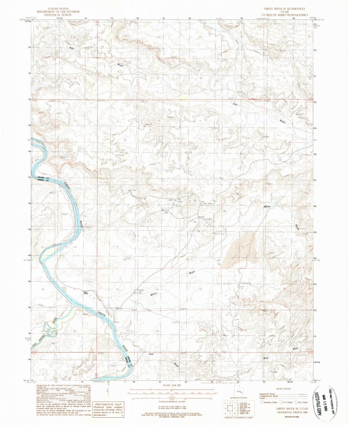 Classic USGS Green River SE Utah 7.5'x7.5' Topo Map Image