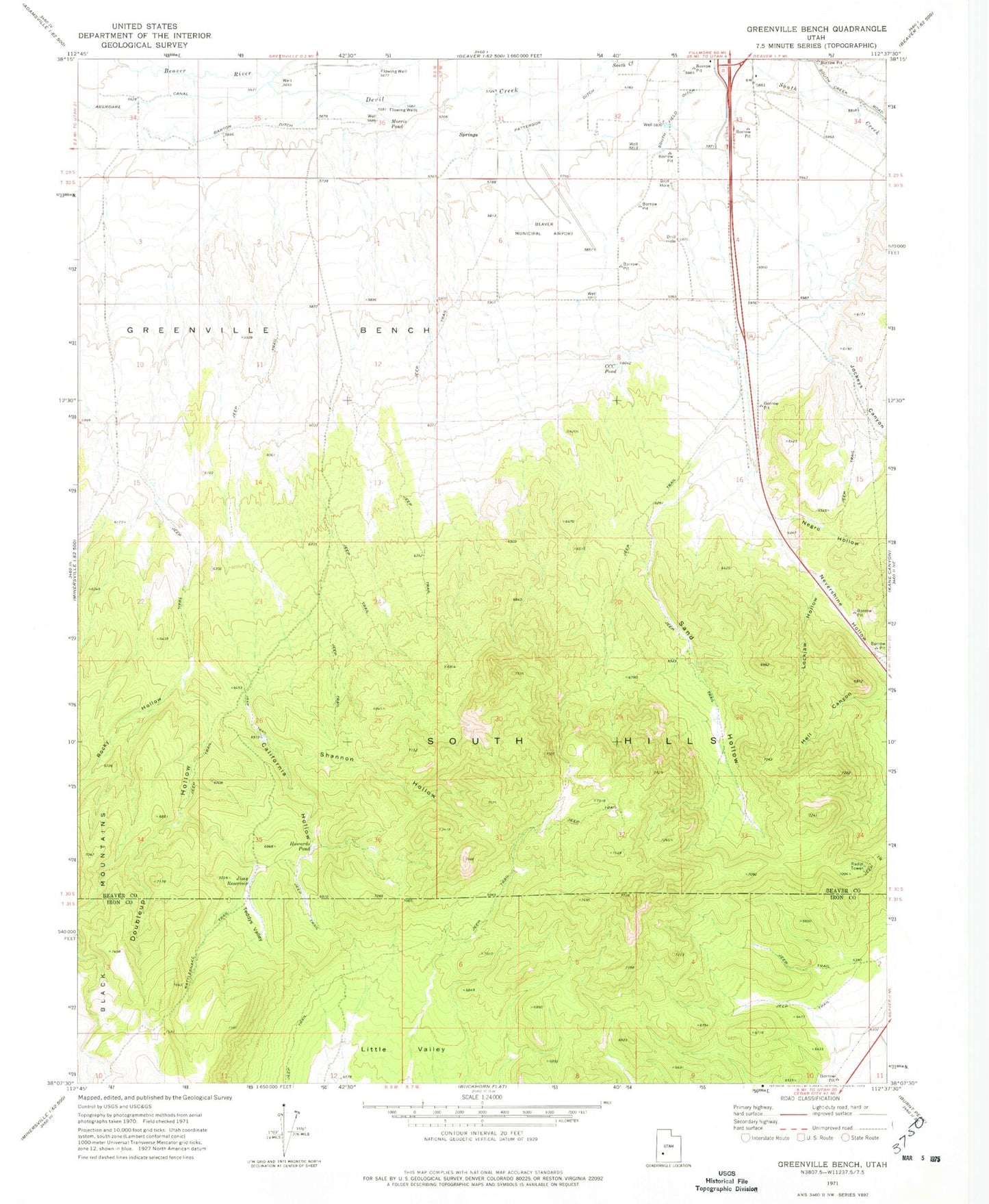 Classic USGS Greenville Bench Utah 7.5'x7.5' Topo Map Image