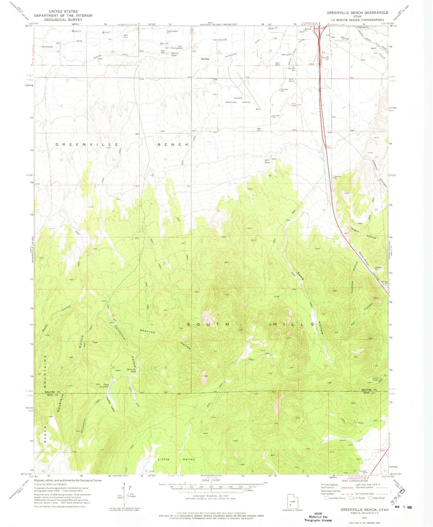 Classic USGS Greenville Bench Utah 7.5'x7.5' Topo Map Image