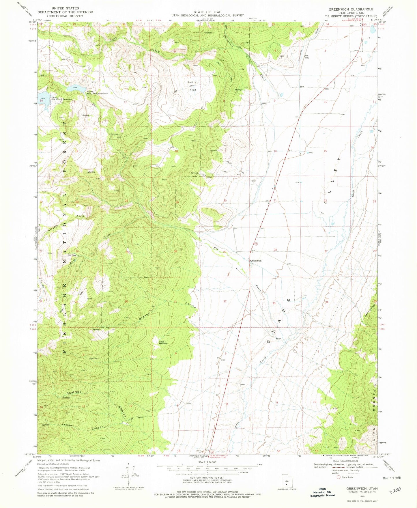 Classic USGS Greenwich Utah 7.5'x7.5' Topo Map Image